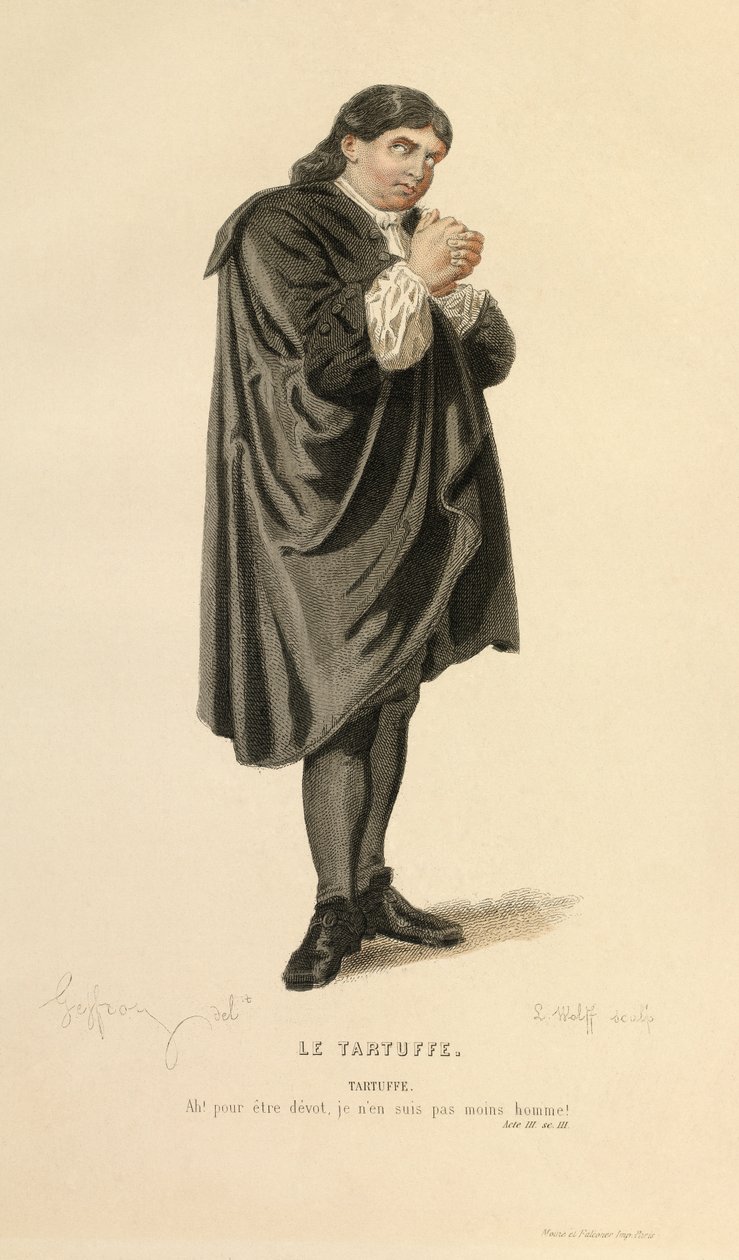 Tartuffe-roolin puku, noin 1868 (kaiverrus). tekijältä Edmond Aime Florentin Geffroy