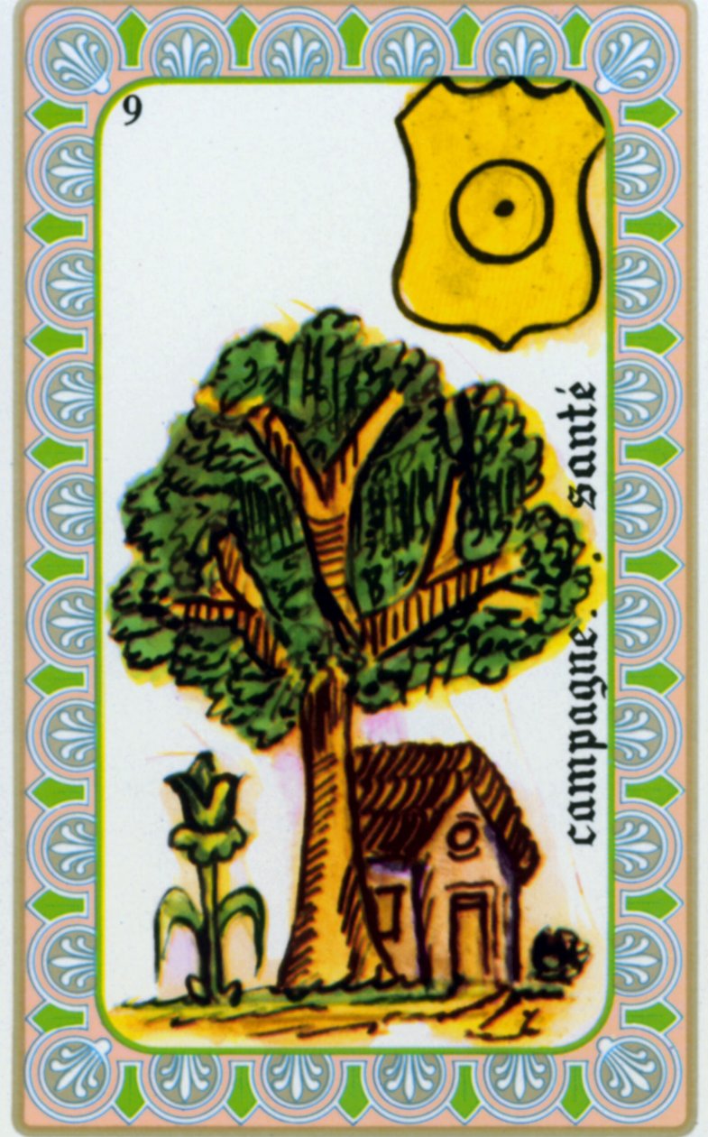 Magus tarot Belline piirtänyt Edmond Billaudot c. 1845 ja annettu selvänäkijä Bellinelle uudelleenjulkaistavaksi: maan terveyskortti tekijältä Edmond Billaudot