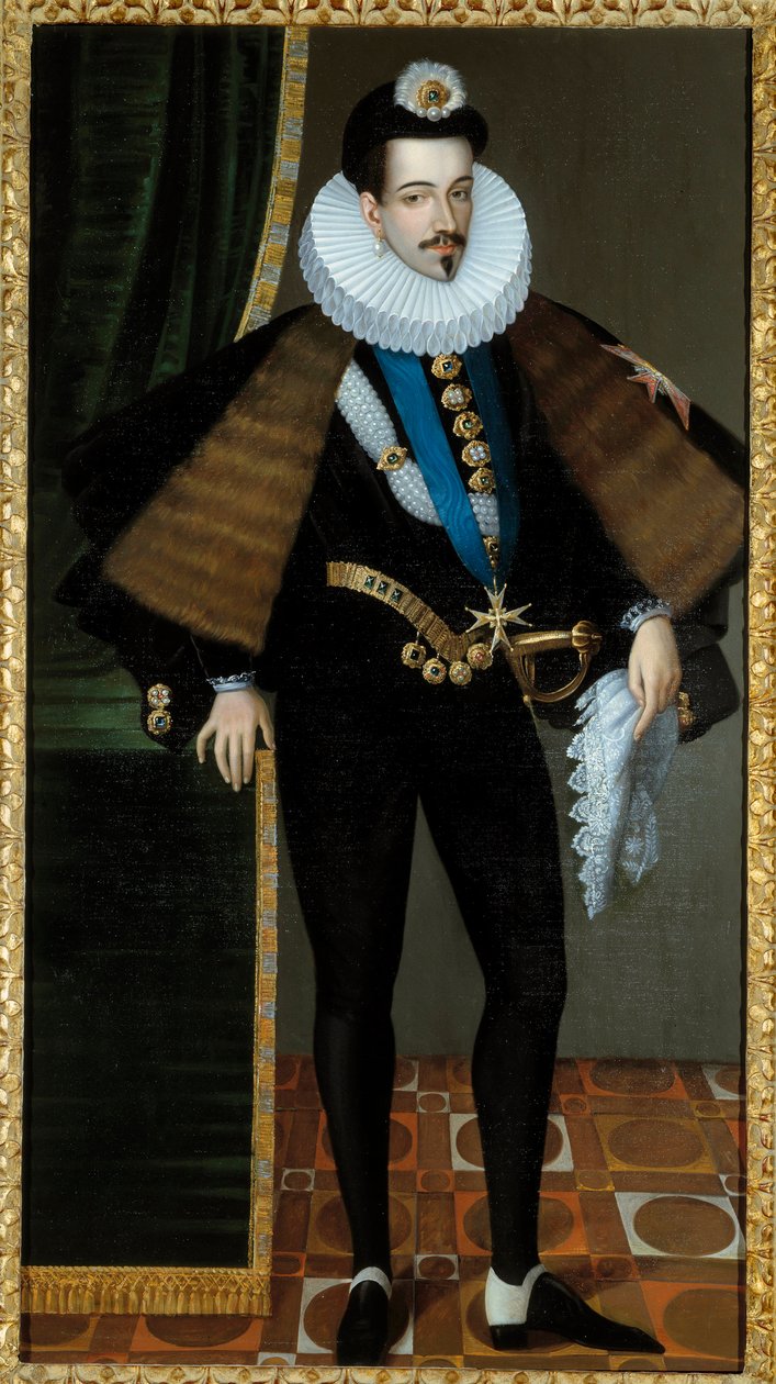 Muotokuva Ranskan kuninkaan Henrik III:n (1551-1589) jalassa. Pierre Jean Edmond Castanin (1817 - 1892) maalaus, joka perustuu 1500-luvun maalaukseen. Öljy kankaalle. Mitat: 1,95 x 1,08 m. Blois, Musee Communal Du Chateau - Henry III:n (1551-1) täyspitkä m tekijältä Edmond Castan
