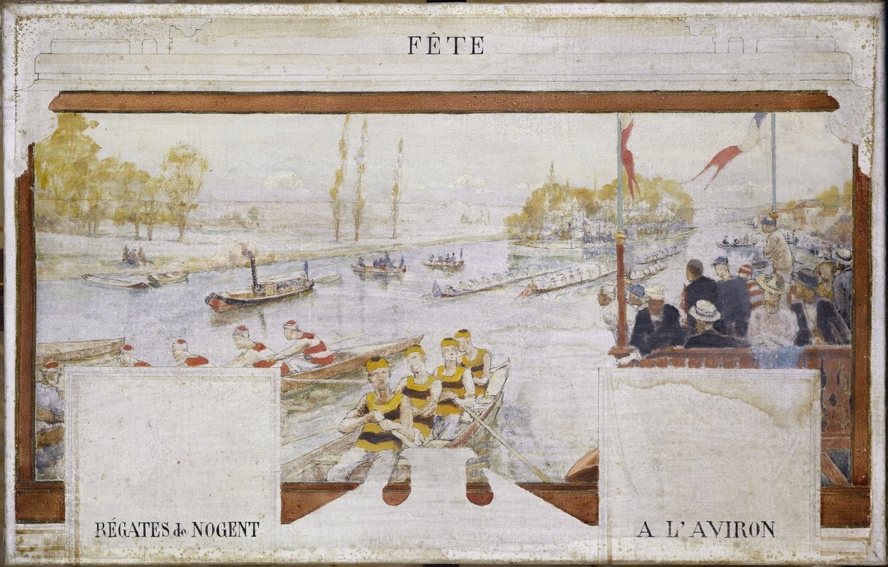 Luonnos Nogent-sur-Marnen kaupungintaloa varten: Puolue: Nogentin souturegatta. tekijältä Edmond Debon