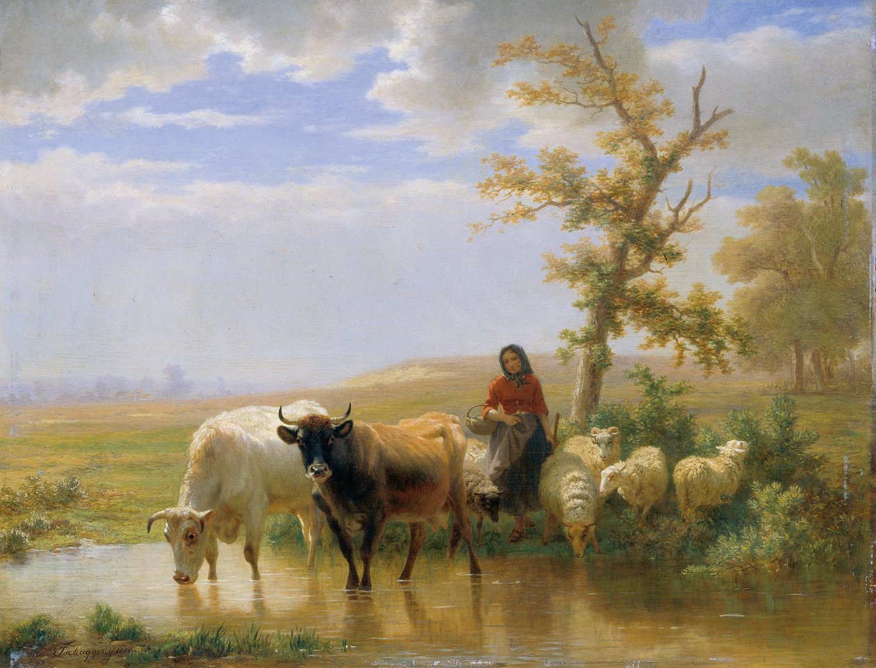 lehmät ja lampaat tekijältä Edmond Jean Baptiste Tschaggeny