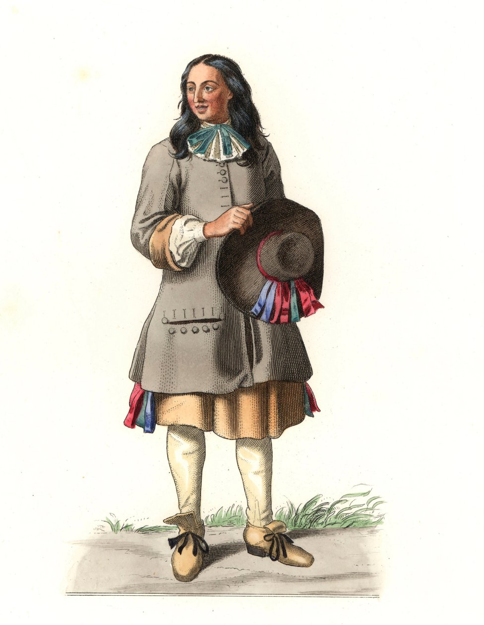 Ranskalainen talonpoika 1600-luvulla, Jean Saint Jeanin vuodelta 1679 tehdyn kaiverruksen jälkeen - Litografia Edmond Lechevallier-Chevignardin (1825-1902) kuvituksesta "Costumes historiques des 16e" tekijältä Edmond Lechevallier Chevignard