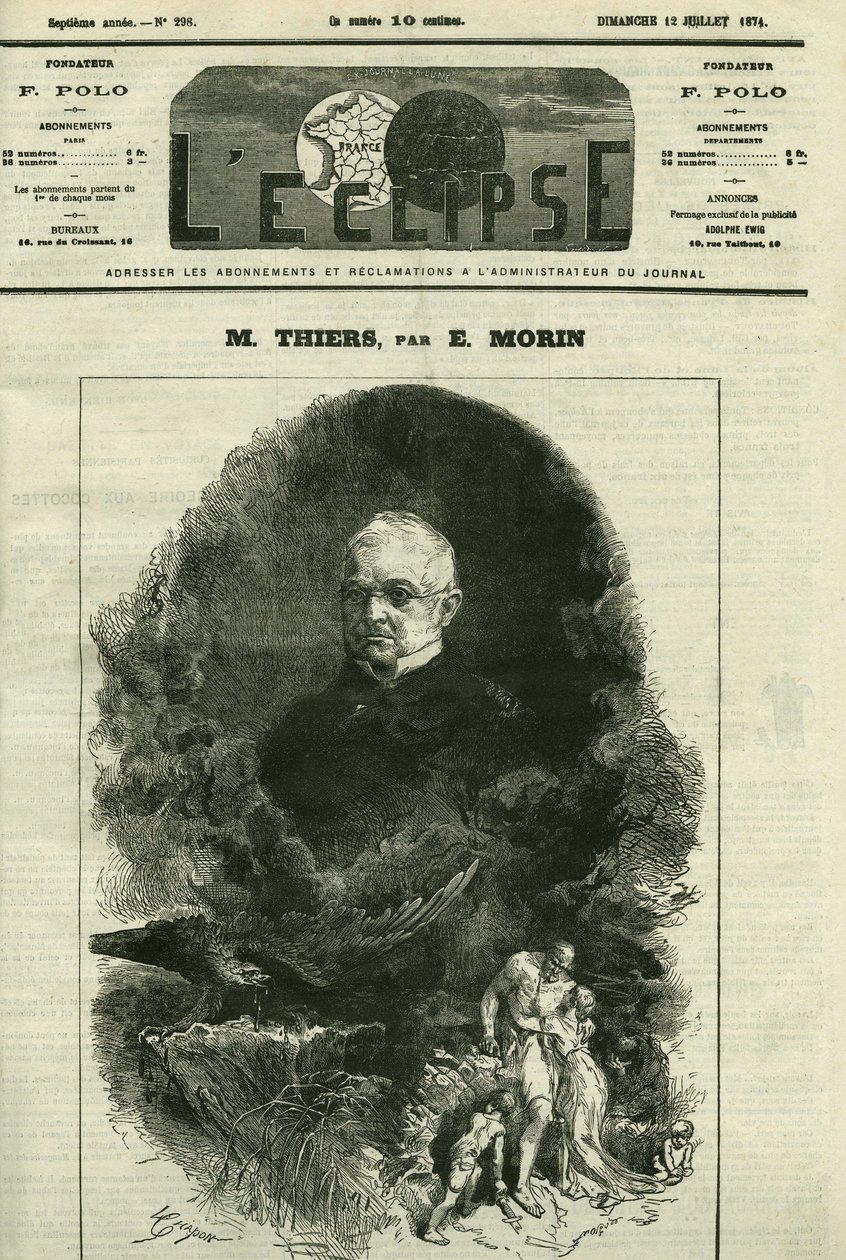 Ranskalaisen poliitikon Adolphe Thiersin (1797-1877) muotokuva. Kansi E. Morinin "" L