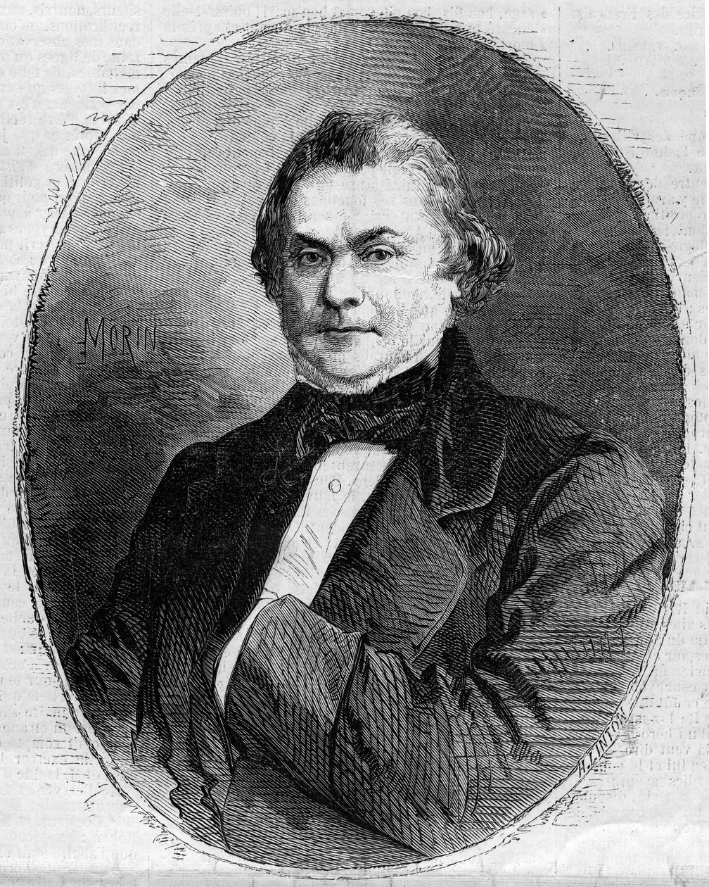 Ranskalaisen tuomarin ja poliitikon Claude Alphonse Delanglen (1797-1869) muotokuva. Morinin kaiverrus kirjassa "" The Illustrous World"" nro 63, 26. kesäkuuta 1858. tekijältä Edmond Morin