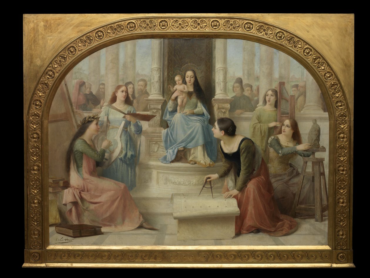 The Virgin Inspiring the Arts (öljy kankaalle) tekijältä Edmond Theodor van Hove