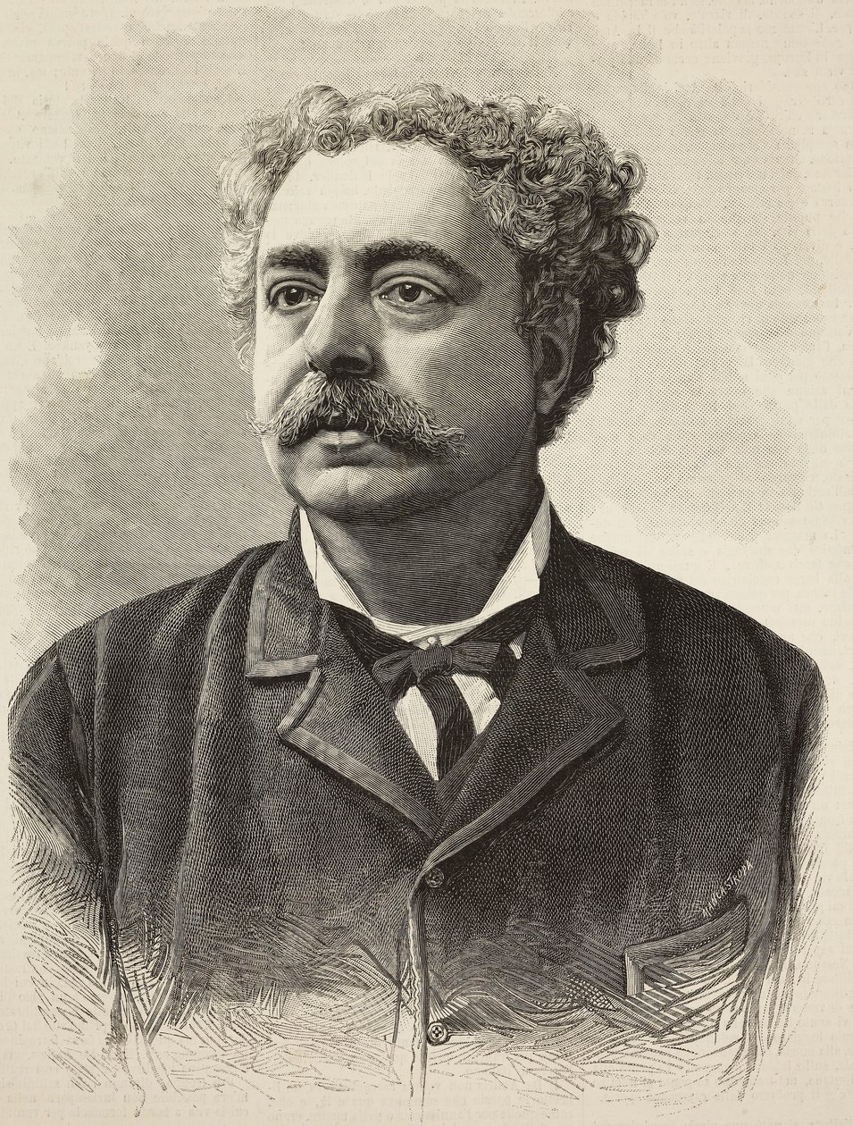 Edmondo De Amicisin (1846-1908), italialaisen kirjailijan muotokuva, kaiverrus E Mancastroppa Schembochen valokuvasta L