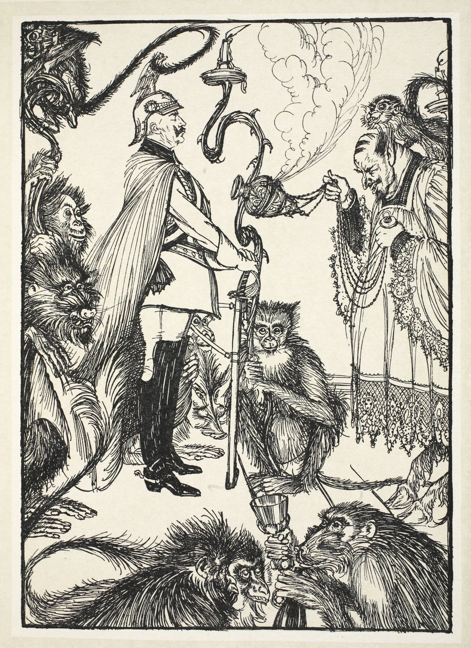 Musta messu nro 1 (The Celebrant and the Master of Ceremonies), kuvitus Edmund J. Sullivanin Keisarin seppeleestä, pub. 1916 tekijältä Edmund Joseph Sullivan