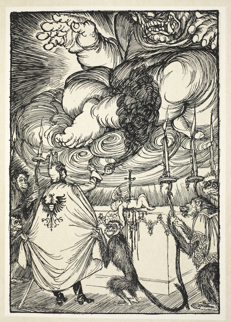 Musta messu nro 2 (The Celebrant and the Master of Ceremonias), kuvitus Edmund J. Sullivanin Keisarin seppeleestä, pub. 1916 tekijältä Edmund Joseph Sullivan