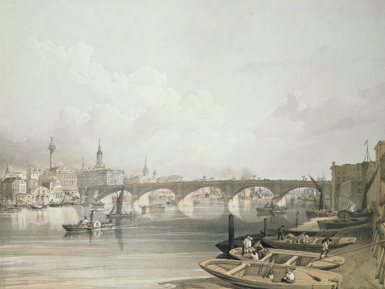 London Bridge, sillan yläpuolelta, kaiverrus William Simpson (1823-99), pubi. 1852, Lloyd Bros. und Co. (litografia) tekijältä Edmund Walker