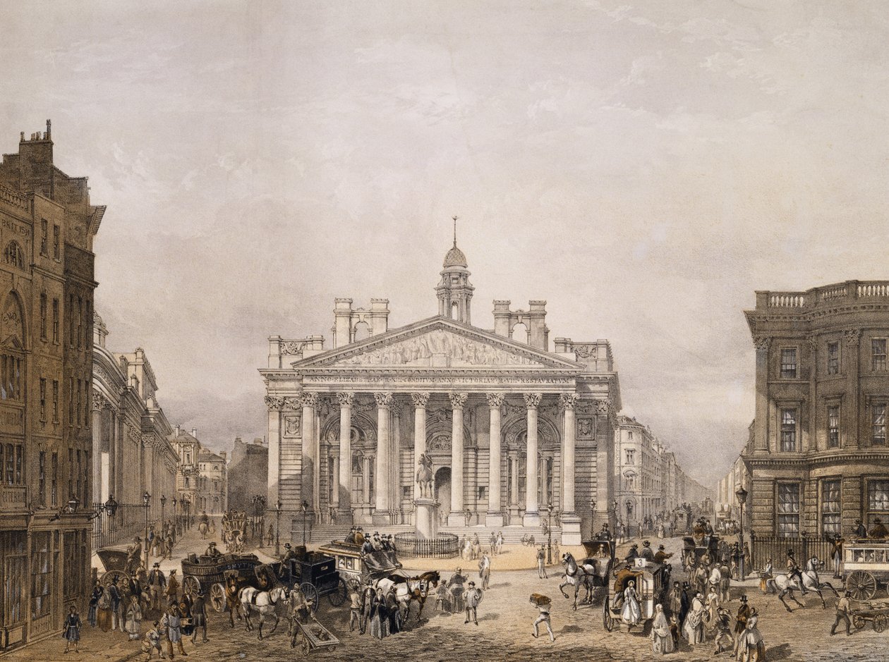 Royal Exchange ja The Bank of England, pub. 1852, Lloyd Bros. und Co. (litografia) tekijältä Edmund Walker