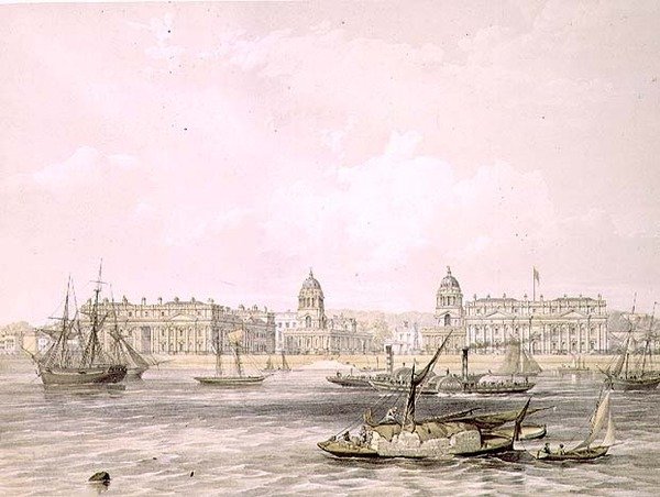 Greenwich Hospital, kaiverrus Thomas Picken (fl.1838-d.1870), pub. 1852, Lloyd Bros. & Co. (litografia) tekijältä Edmund (after) Walker
