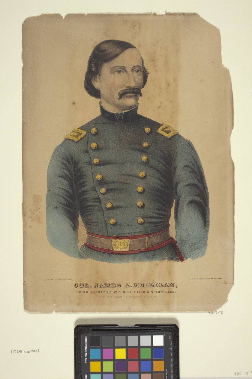 Eversti James A. Mulligan (käsinvärinen litografia) tekijältä Edmund Burke Kellogg