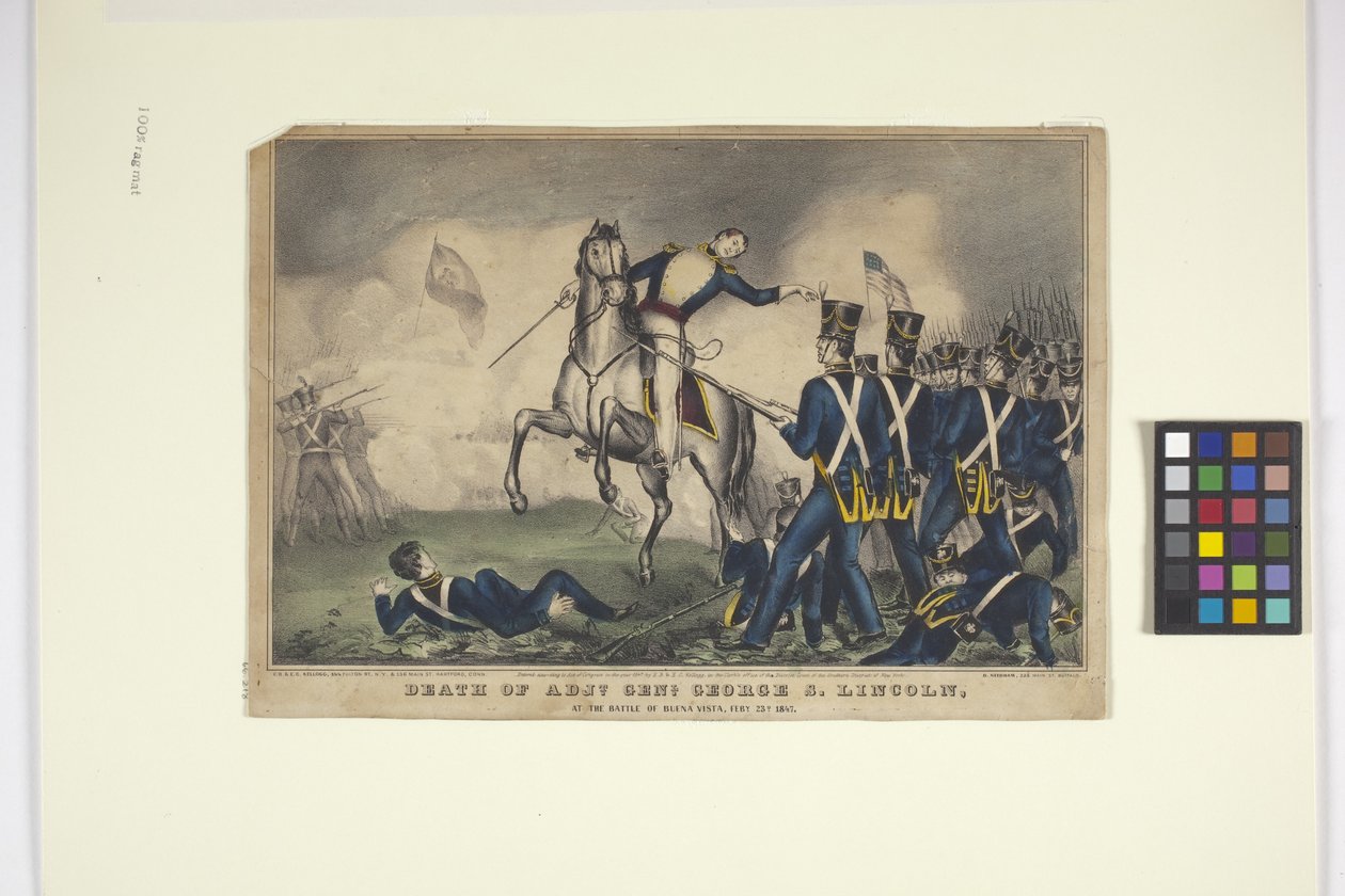 Death Of Adjt. Genl. George S. Lincoln (käsinvärjätty litografia) tekijältä Edmund Burke Kellogg