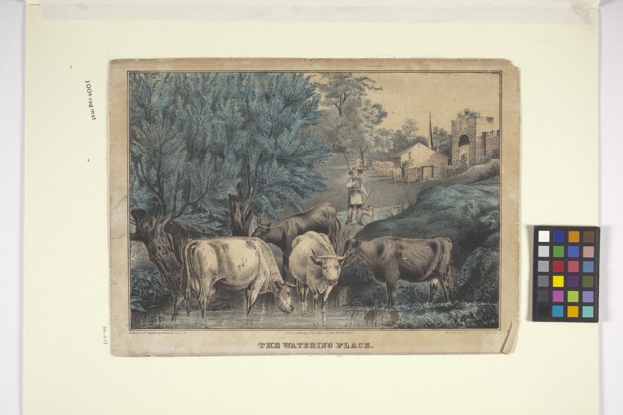 The Watering Place (käsinvärjätty litografia) tekijältä Edmund Burke Kellogg