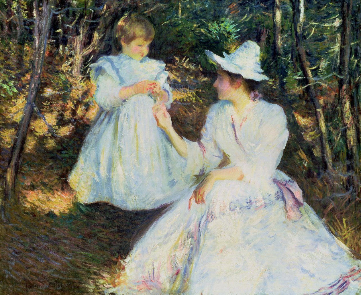 Äiti ja lapsi Pine Woodsissa, n. 1893 (öljy kankaalle) tekijältä Edmund Charles Tarbell