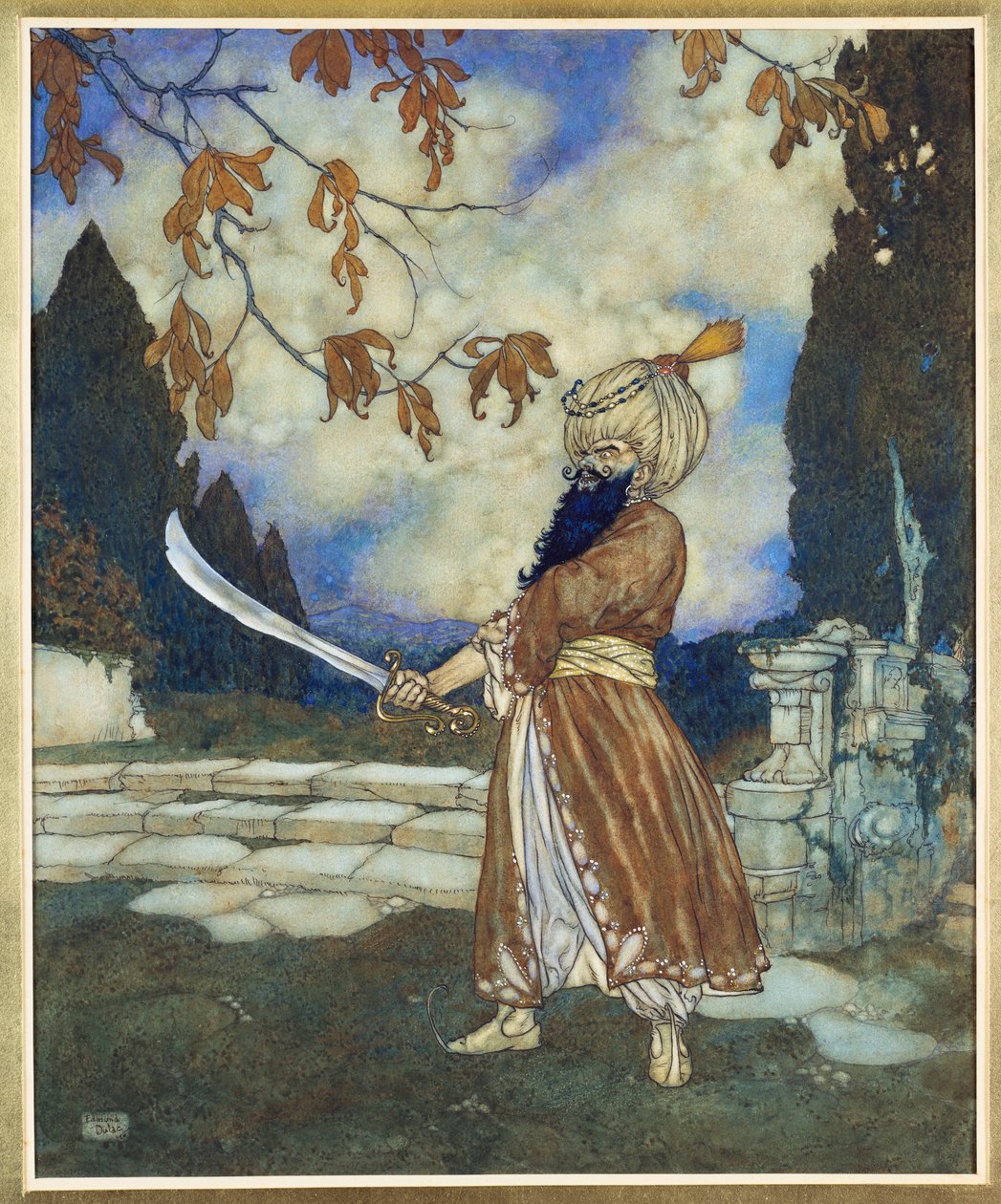 Siniparta,1910 (akvarelli, guassi, tussi ja musta muste paperille). tekijältä Edmund Dulac