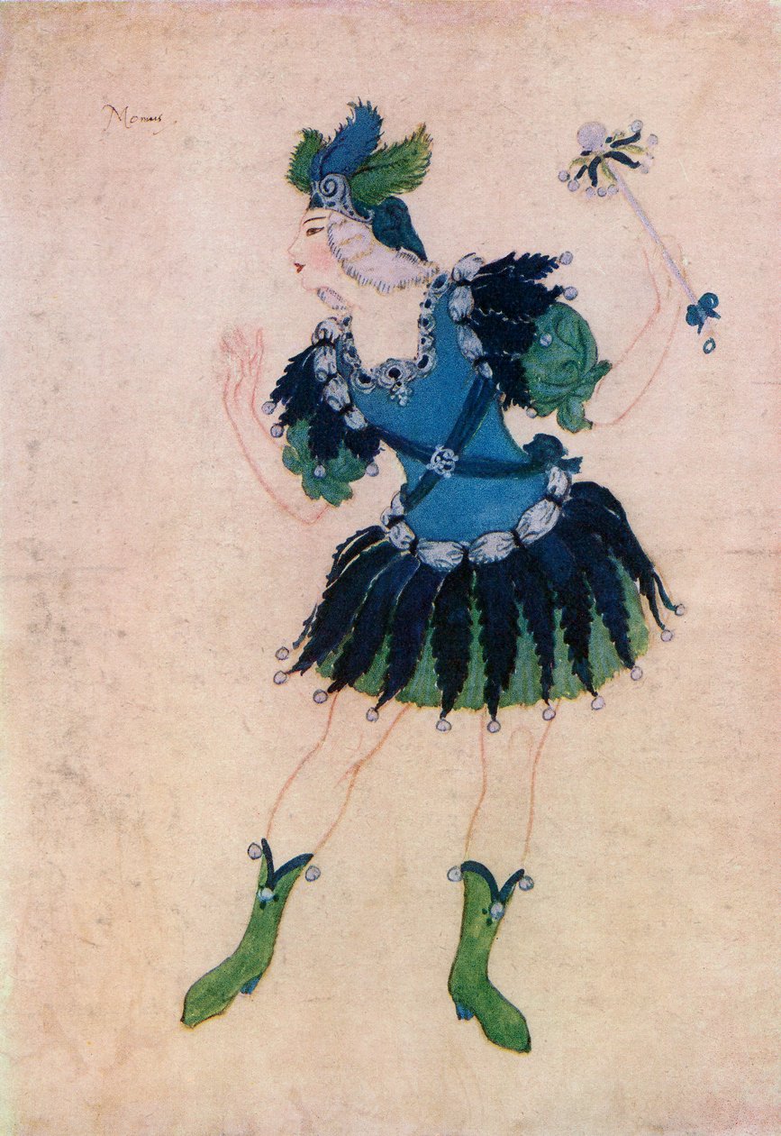 Oopperan "Phebus ja Pan" Momuksen puvun luonnos, Edmund Dulac, kirjasta "Princess Marie-José
