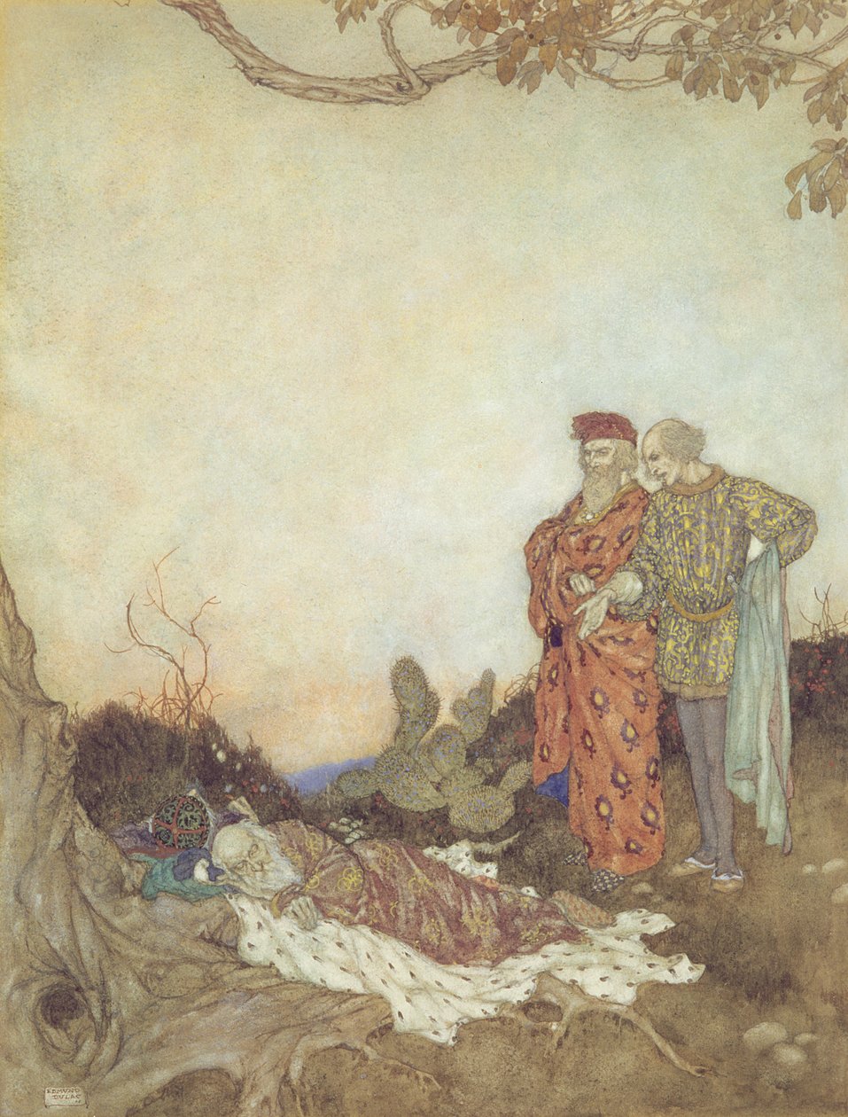 Myrskyn kuvitus, II näytös, 1. kohtaus tekijältä Edmund Dulac