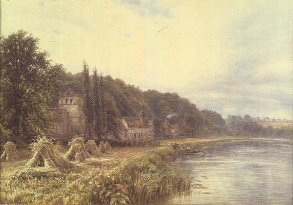 Riverside Village, jossa hahmot kalastavat tekijältä Edmund George Warren