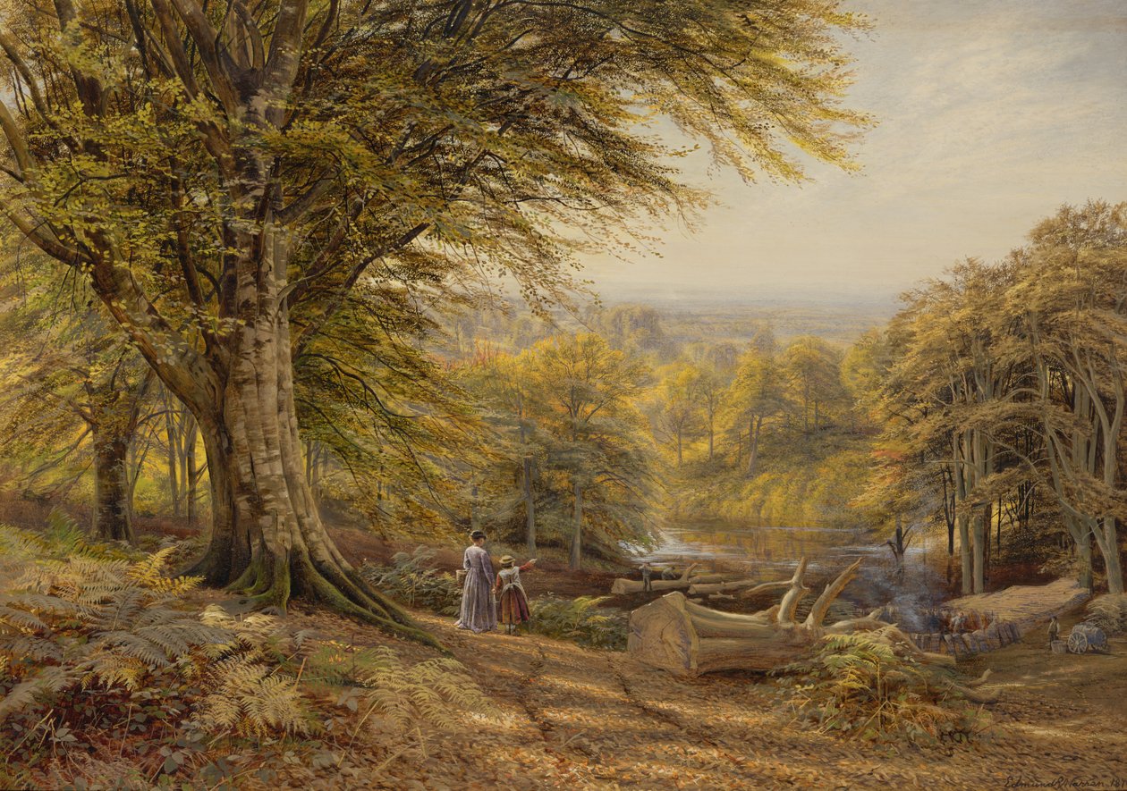 Hiilenpolttimet lähellä Weybridgeä, Surrey, 1870 (wc ja vartaloväri paperilla) tekijältä Edmund George Warren