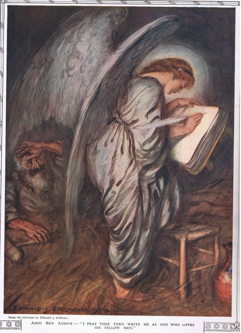Abou Ben Adhem ja enkeli, vuonna 1917 julkaistusta "Bibby Annualista" tekijältä Edmund Joseph Sullivan