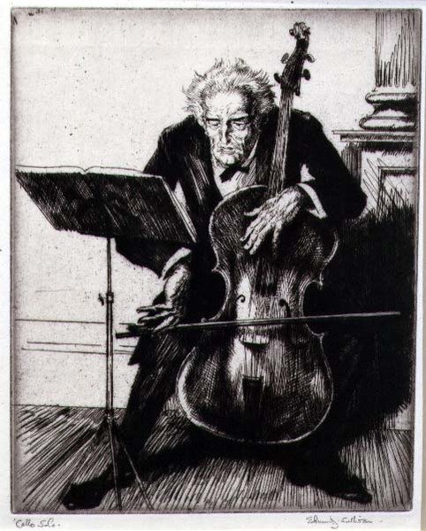 sellosoolo (etsaus) tekijältä Edmund Joseph Sullivan