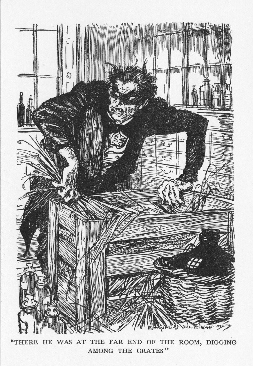 Kohtaus Robert Louis Stevensonin tohtori Jekyllin ja herra Hyden oudosta tapauksesta, 1927 tekijältä Edmund Joseph Sullivan
