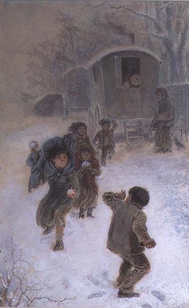 Mustalaislapset lumipalloja tekijältä Edmund Richard White