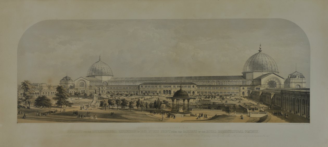 Kansainvälinen näyttely 1862, North Front from the Gardens of the Royal Horticultural Society, 1862 tekijältä Edmund Walker