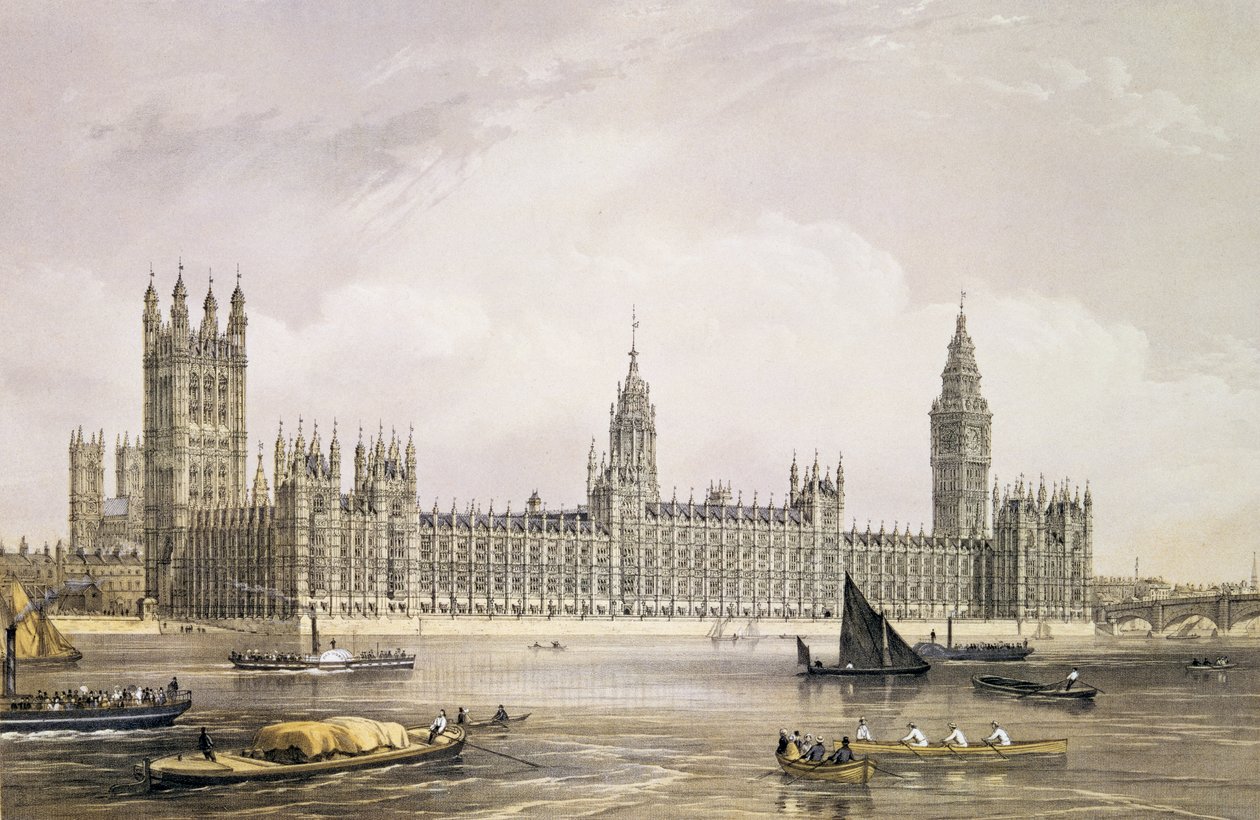 The New Houses of Parliament, kaiverrus Thomas Picken (fl.1838-d.1870) pub. 1852, Lloyd Bros. und Co. (litografia) tekijältä Edmund Walker