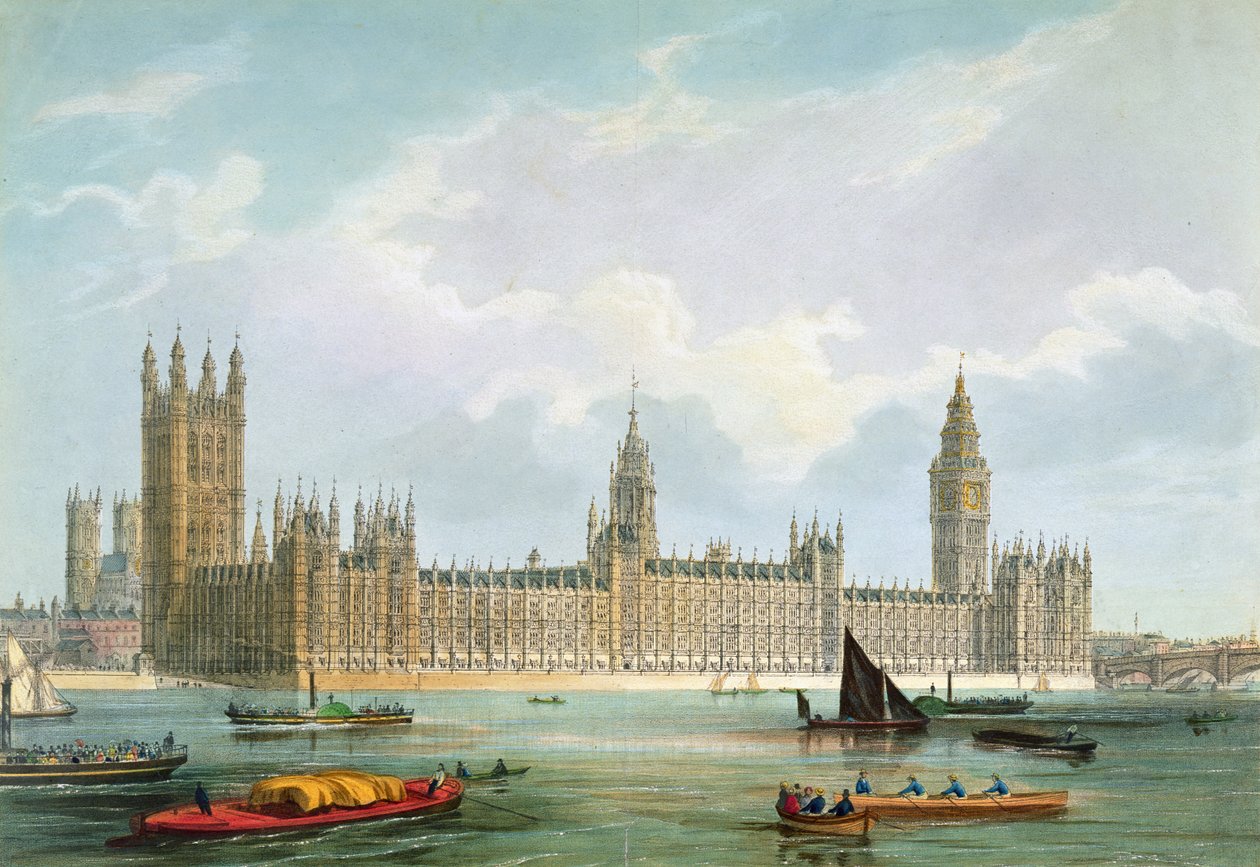 The New Houses of Parliament, kaiverrettu Thomas Picken, julkaissut Lloyd Bros. und Co., 1852 tekijältä Edmund Walker