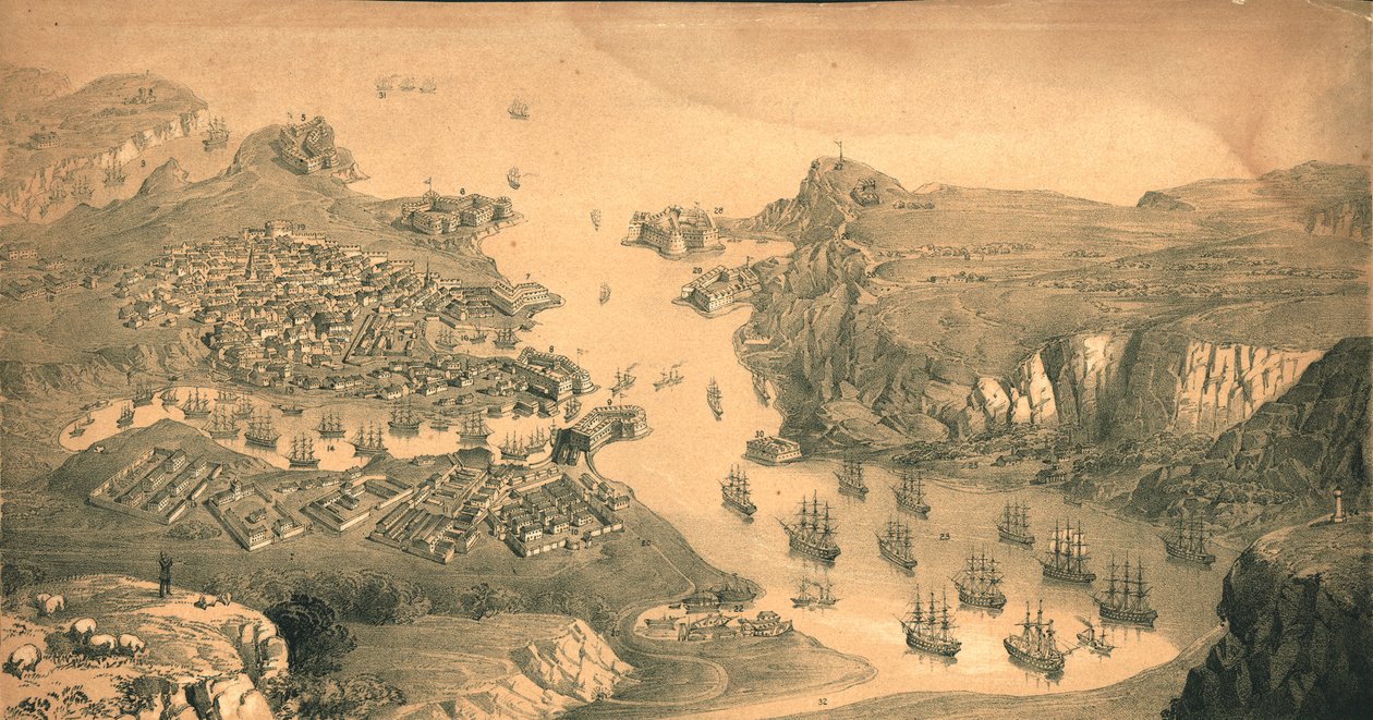 Sebastopolin kaupunki, linnoitukset ja satamat, 1854 tekijältä Edmund Walker