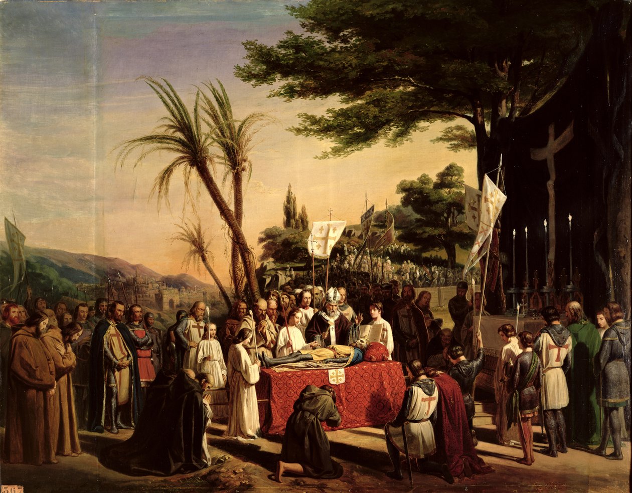 Godfrey of Bouillonin (n. 1060-1100) hautajaiset Jerusalemissa, 23. heinäkuuta 1100, 1838. tekijältä Edouard Cibot