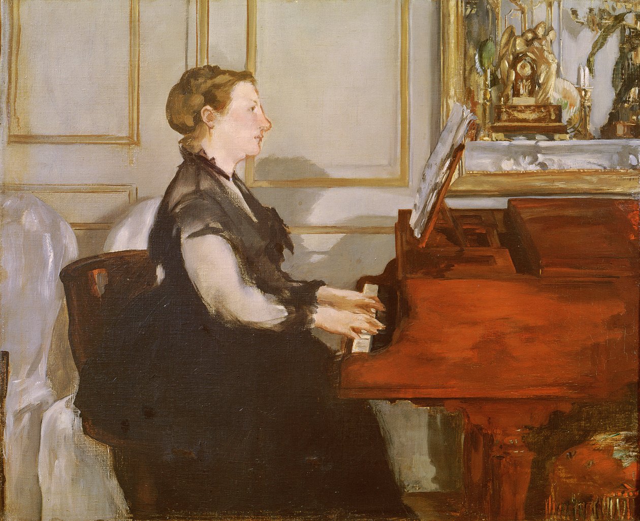 Madame Manet pianon ääressä, 1868 tekijältä Édouard Manet