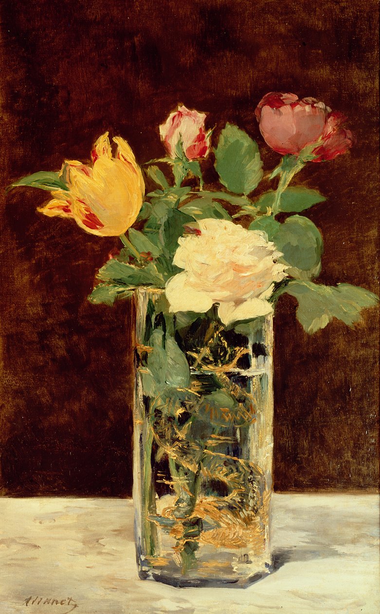 Ruusut ja tulppaanit maljakossa, 1883 tekijältä Édouard Manet