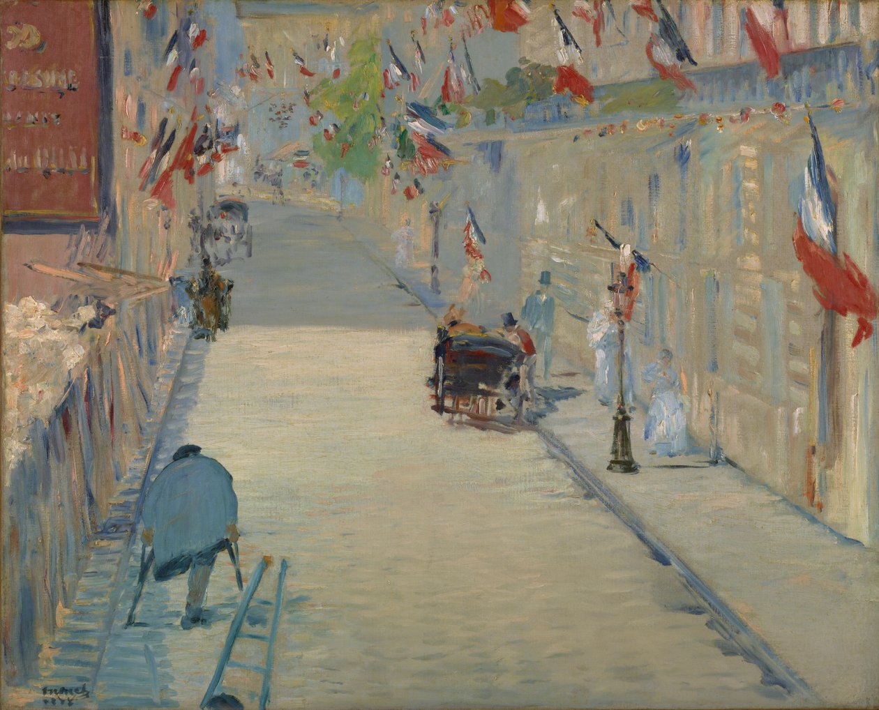 Rue Mosnier lippuineen, 1878 tekijältä Édouard Manet