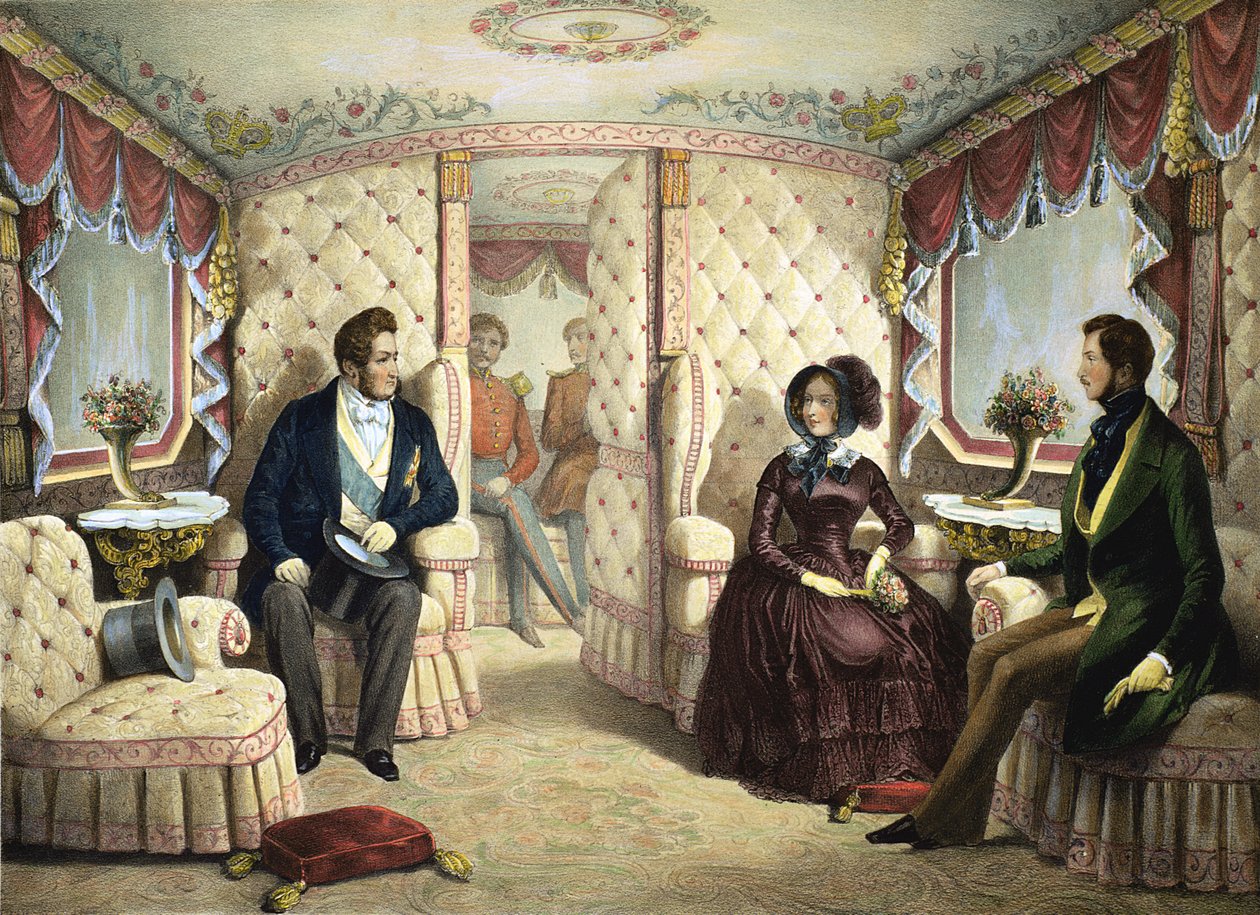 Kuningattaren junavaunun sisäpuoli, kaiverrus Jules David (1808-92), n. 1844 tekijältä Edouard Pingret