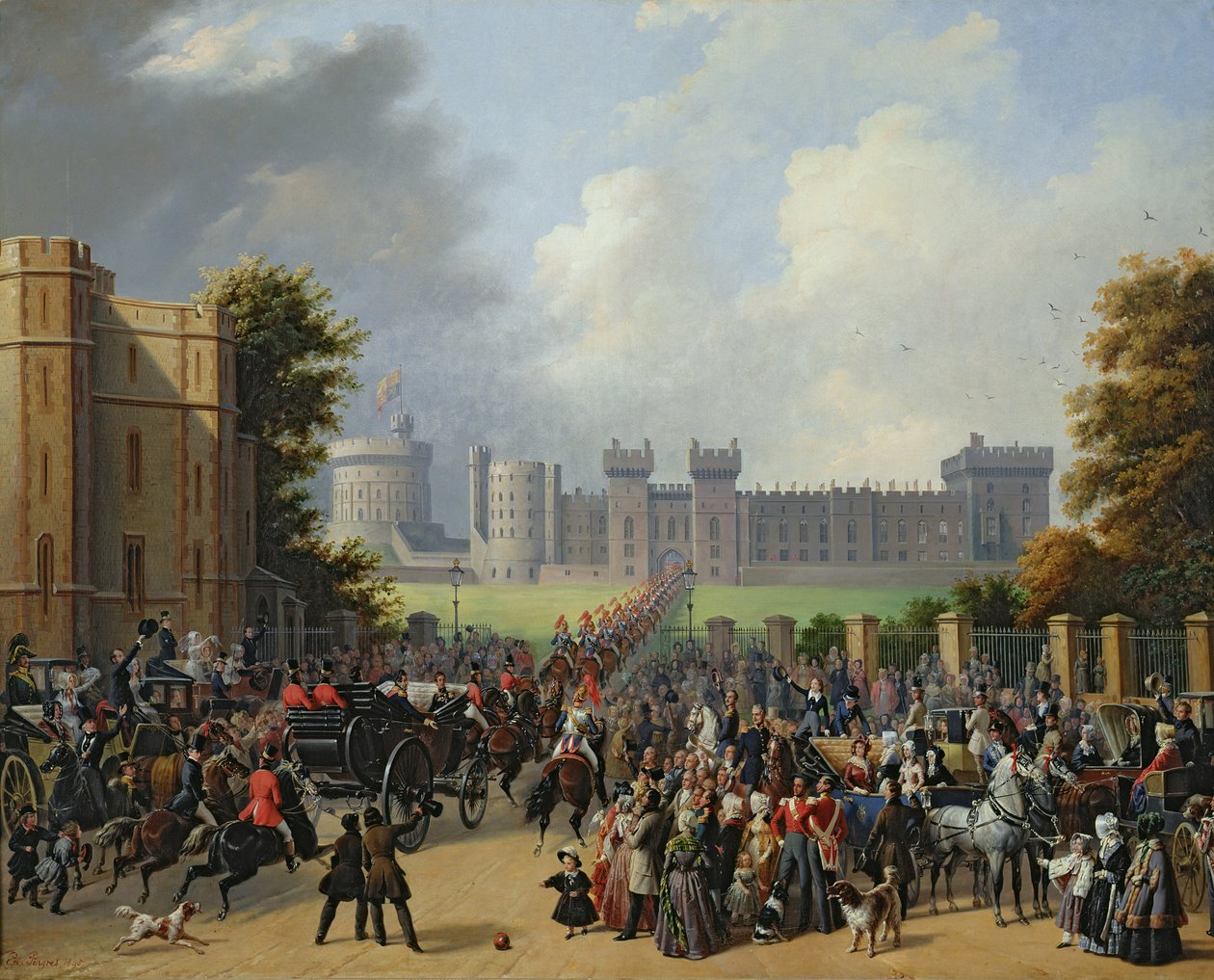 Louis-Philippen (1773-1850) saapuminen Windsorin linnaan, 8. lokakuuta 1844, 1845 tekijältä Edouard Pingret