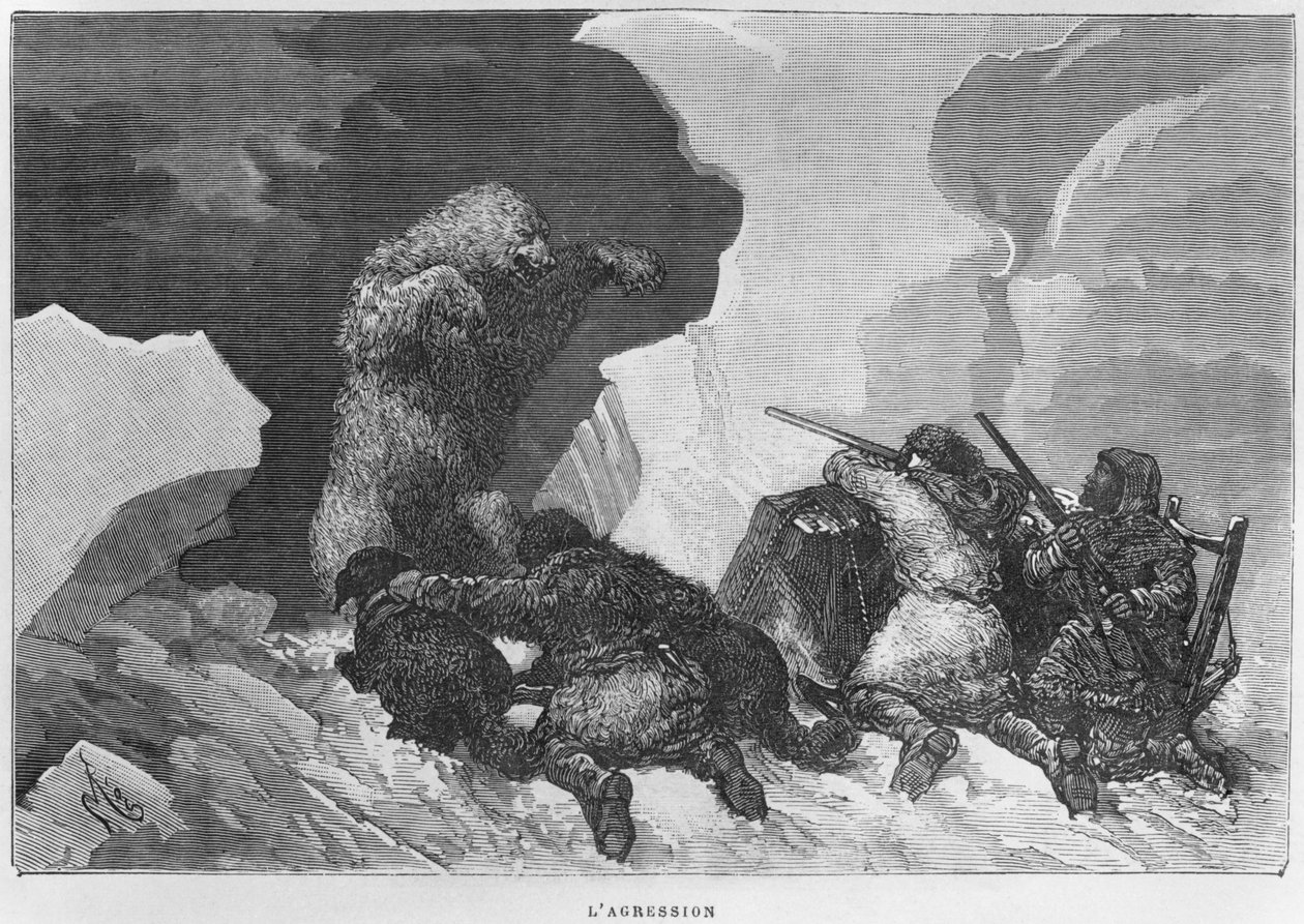 Hyökkäys, kuvitus Julius Prayerin (1841-1915) Expedition du Tegetthoffista tekijältä Edouard Riou