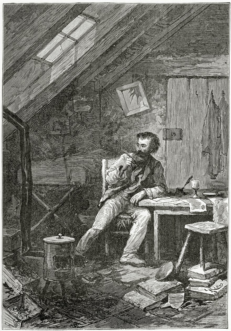 Ullakolla, 1800-luku (bw-kaiverrus) tekijältä Edouard Riou