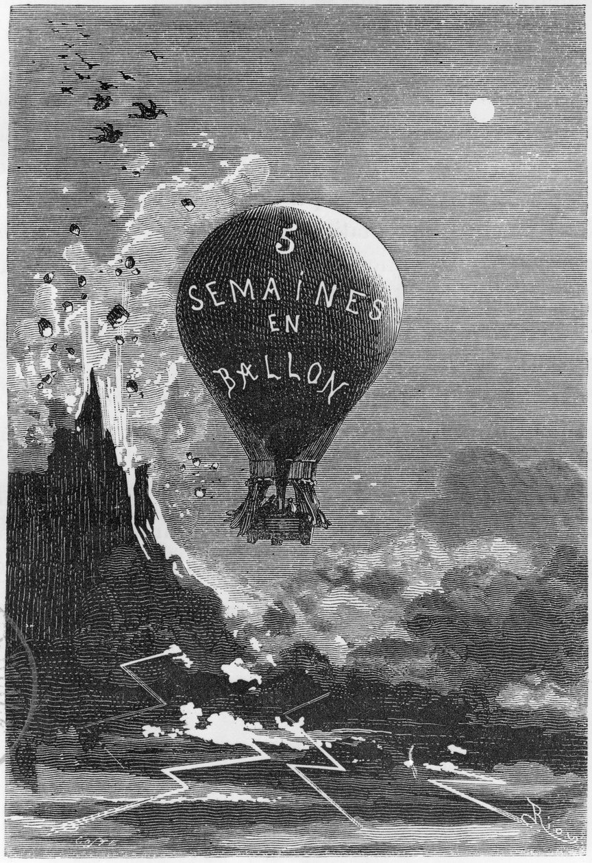 Jules Vernen (1828-1905) "Five Weeks in a Balloon" -elokuva tekijältä Edouard Riou