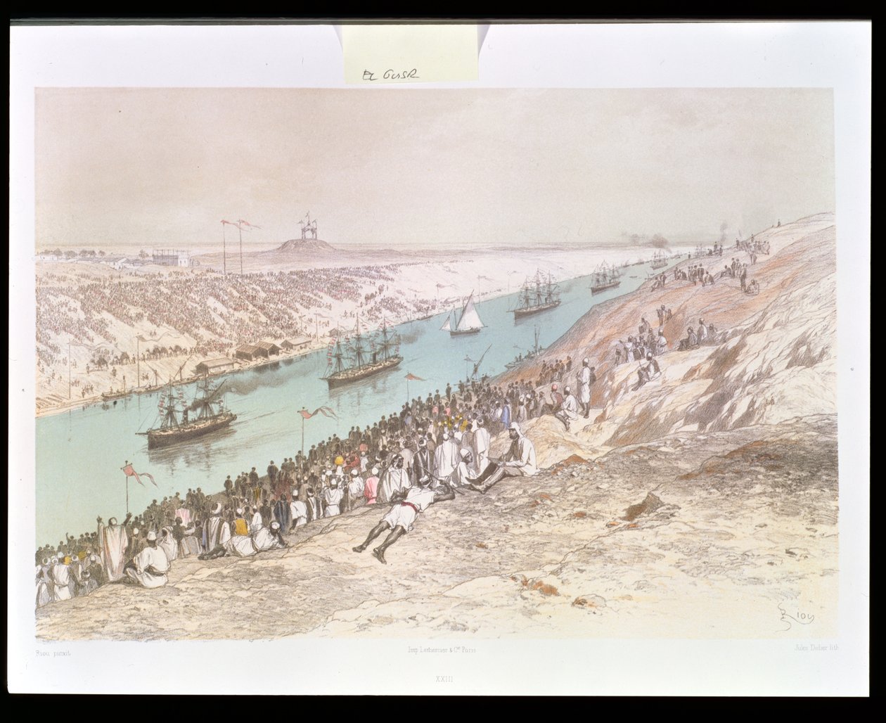 Suezin kanavan vihkiäiskulkue El-Guisrissa vuonna 1865, Marius Fontanen teoksesta "Voyage Pittoresque a travers l