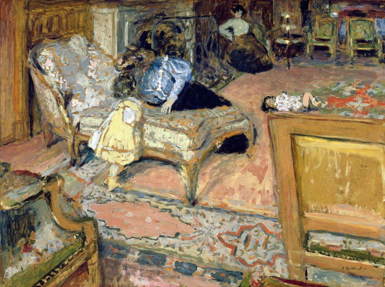 Luottamus (Bernheimin lapset salongissa) 1905 (öljy kartongille, paneelille asetettuna) tekijältä Edouard Vuillard