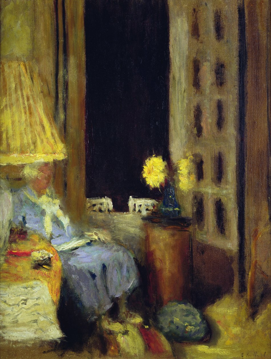 Nainen lukemassa illalla tekijältä Edouard Vuillard