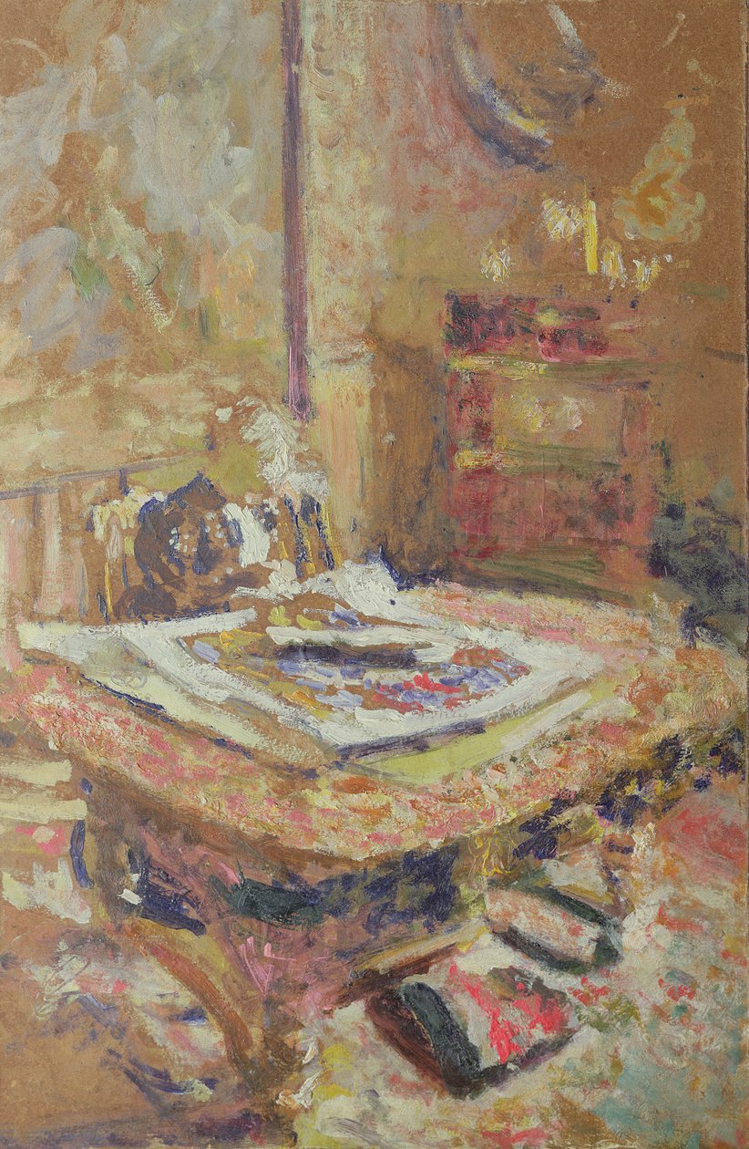 Sisustus, n. 1906 (öljy kortille) tekijältä Edouard Vuillard