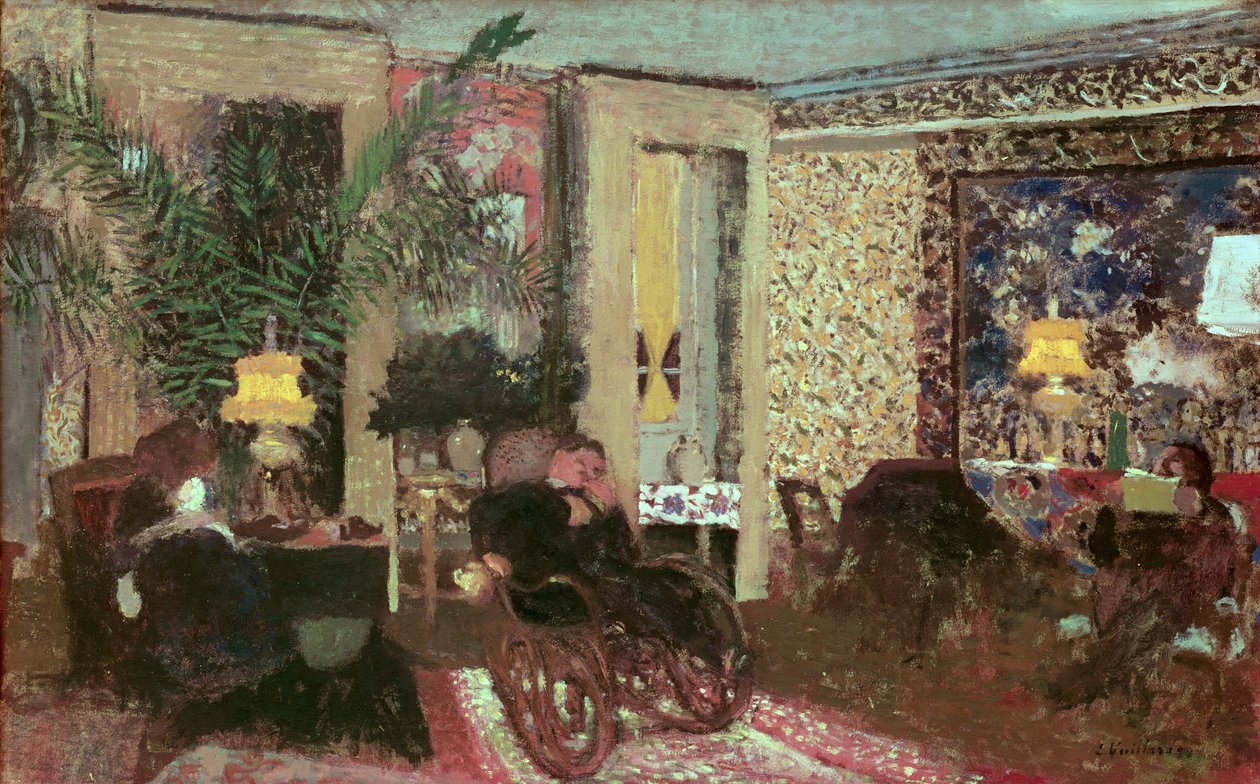 Sisätila tai Salonki kolmen lampun kanssa, 1899 tekijältä Edouard Vuillard