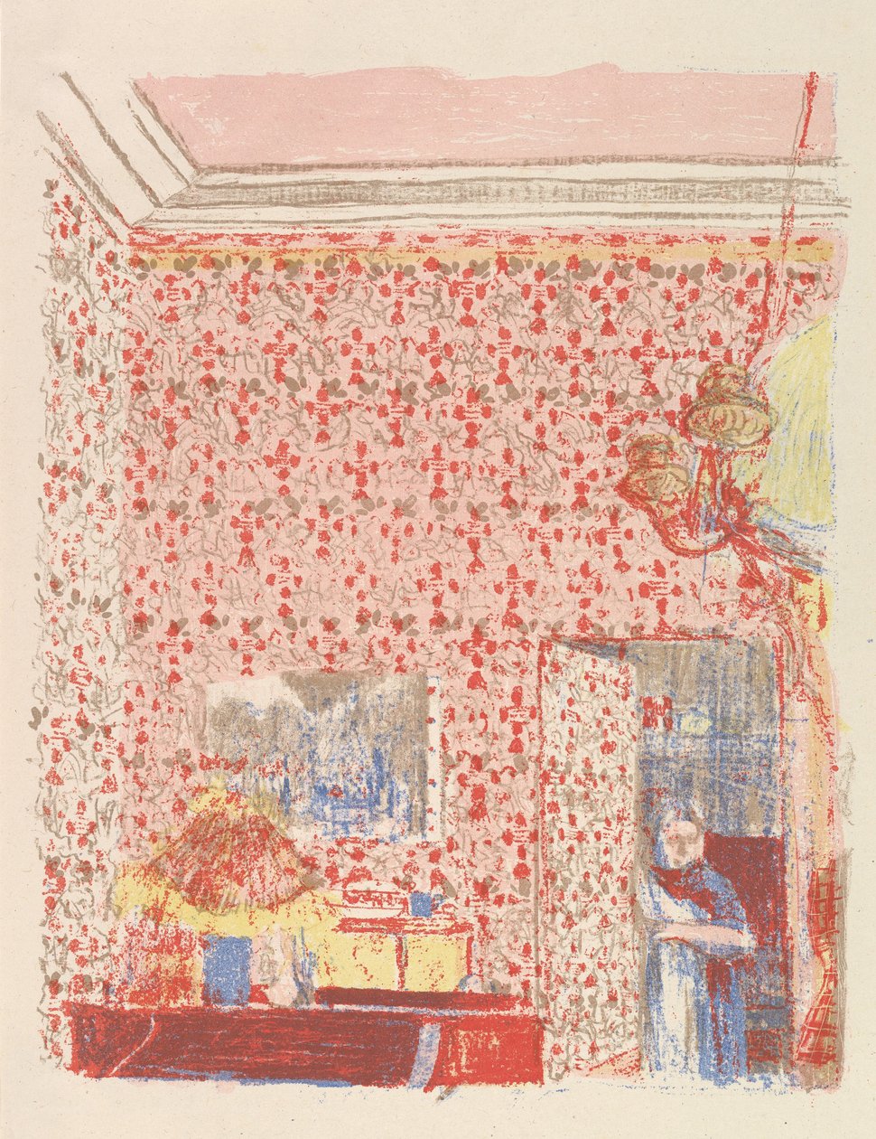 Sisustus vaaleanpunaisella tapetilla I, sarjasta Paysages et Intérieurs, 1899 tekijältä Edouard Vuillard