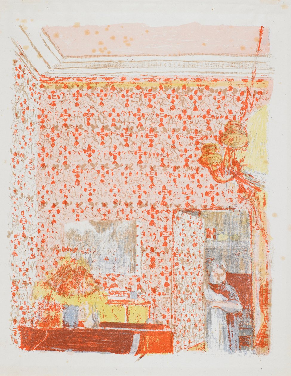 Sisustus vaaleanpunaisilla verhoilla I tekijältä Edouard Vuillard