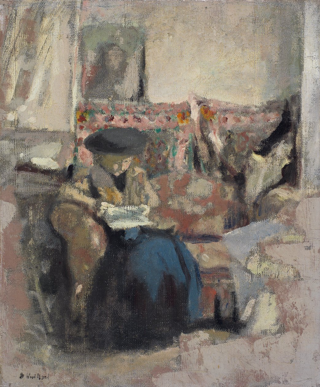 Lukuvalaisin tyynyllä, n.1905 tekijältä Edouard Vuillard