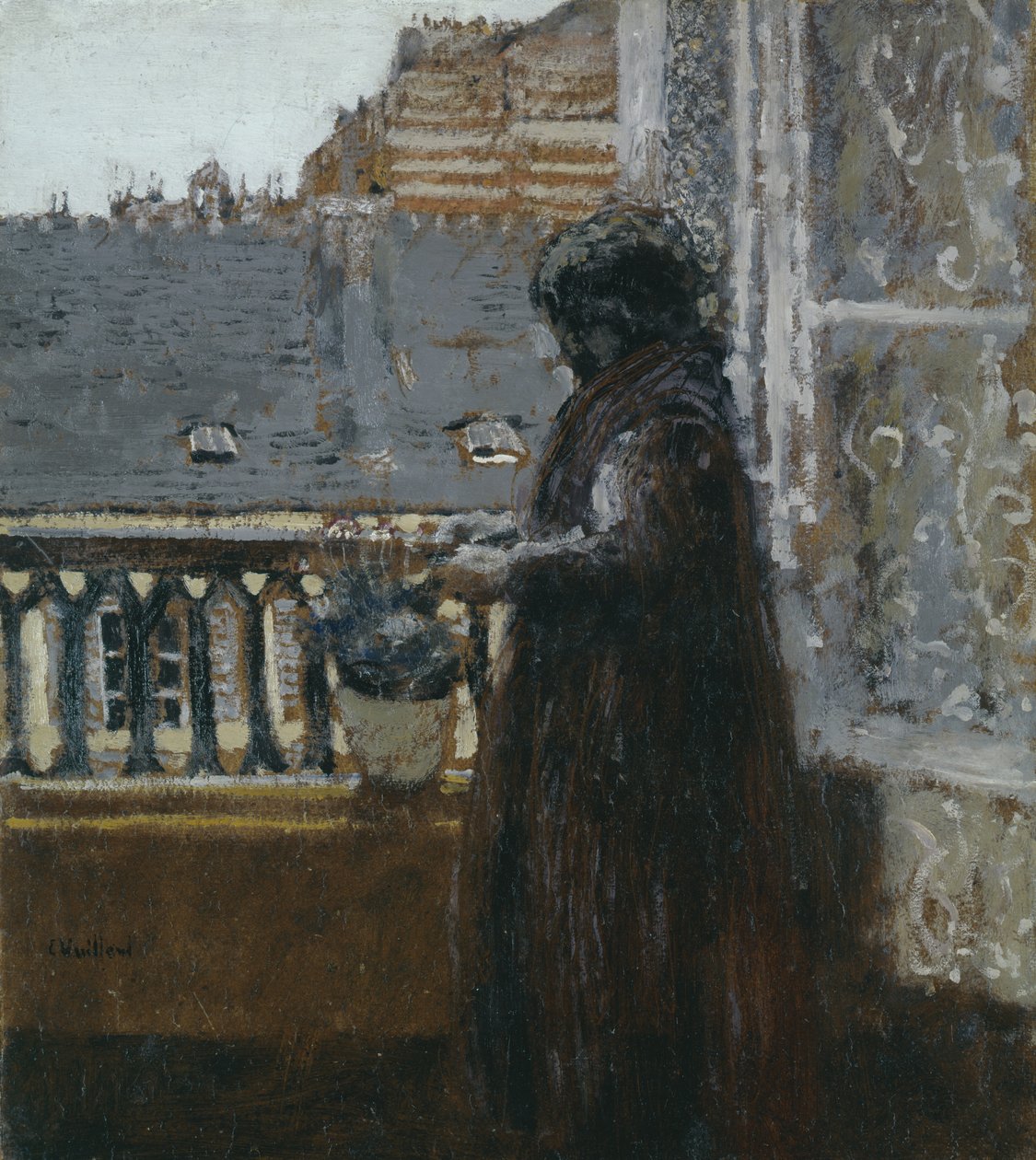 Madame Vuillard parvekkeella, n. 1899 (paneeli) tekijältä Edouard Vuillard